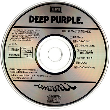Deep Purple ‎– Fireball Album (CD)
