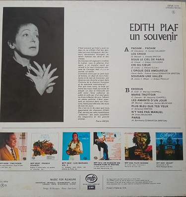 Edith Piaf ‎– Un Souvenir Lp 33t Vinyle
