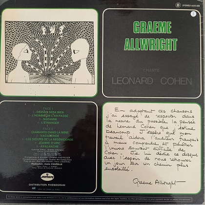 Graeme Allwright – Chante Leonard Cohen Lp 33t Vinyle