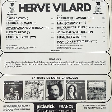 Hervé Vilard ‎– Herve Vilard Lp 33t Vinyle