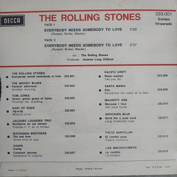 The Rolling Stones ‎– Everybody Needs Somebody To Love (45t) Vinyle