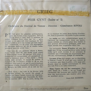 Grieg, Orchestre Du Festival De Vienne, Gianfranco Rivoli ‎– Peer Gynt (7",3333 ⅓ RPM) Vinyle