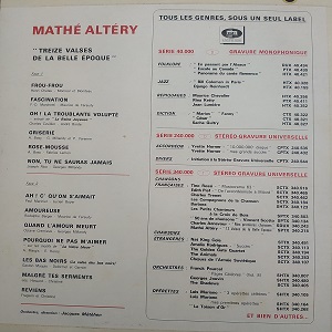 Mathé Altéry ‎– 13 Valses De La Belle Epoque (33t) Vinyle
