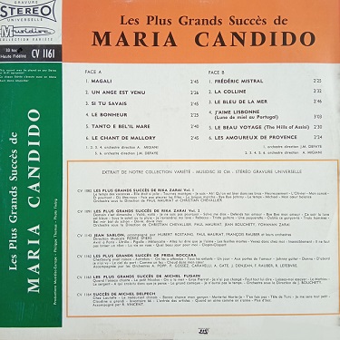 Maria Candido ‎– Les Plus Grands Succés De Maria Candido Lp 33t Compilation Vinyle