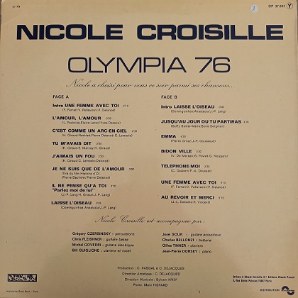 Nicole Croisille – Olympia 76 Lp 33t Vinyle