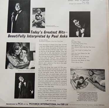 Paul Anka ‎– Songs I Wish I'd Written Lp 33t Vinyle
