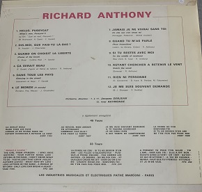 Richard Anthony ‎– Richard Anthony Lp 33t Vinyle
